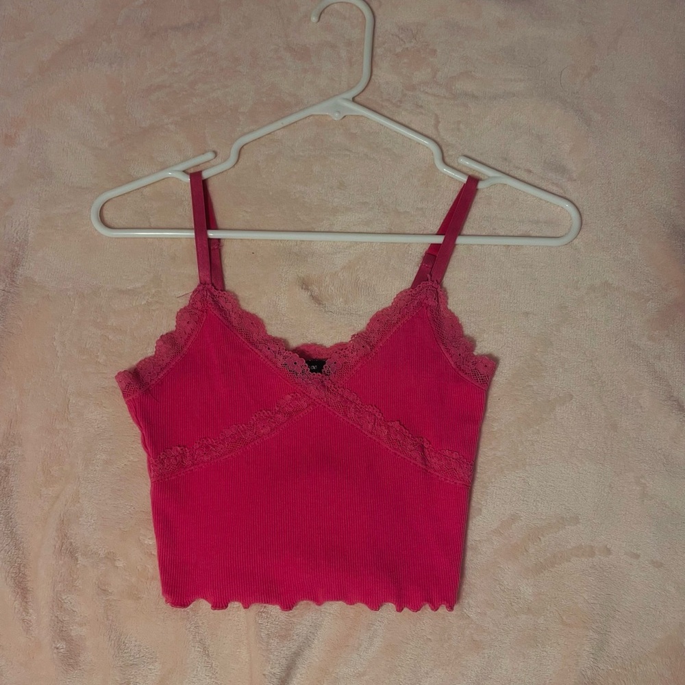 Women's Pink Lace Trim Cami Top